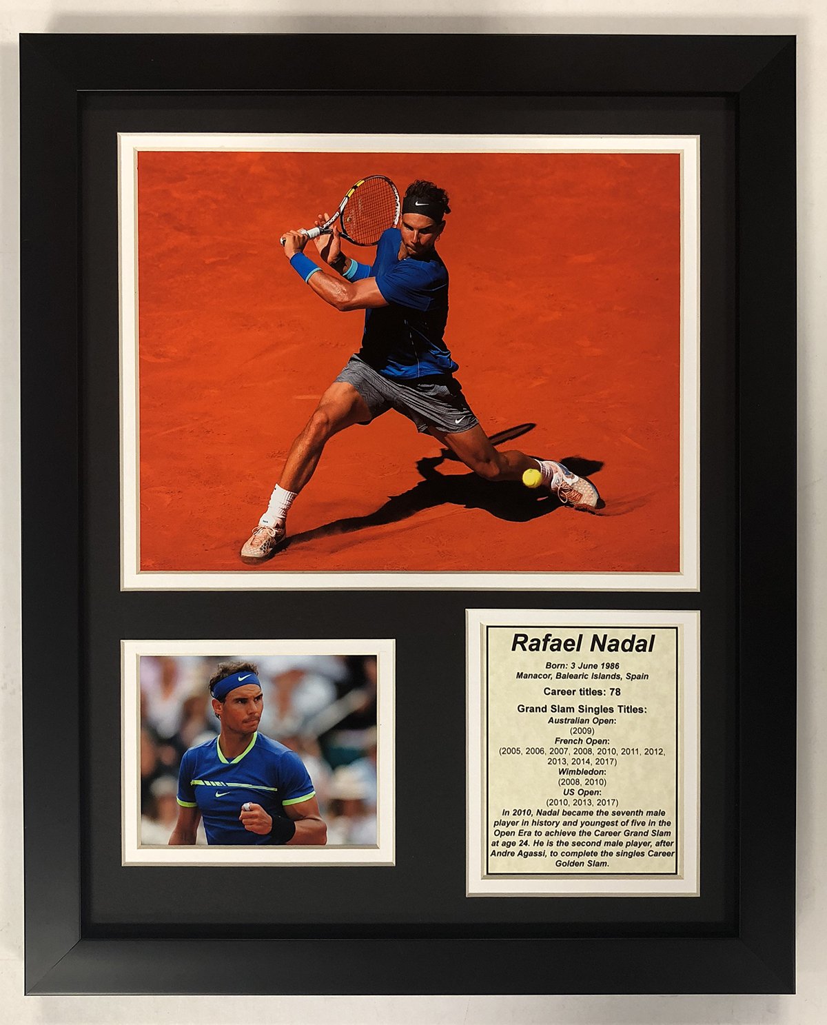 "Legends Never Die" Rafael Nadal Framed Photo - 12x15 Inches, Double Matted, Glass Front