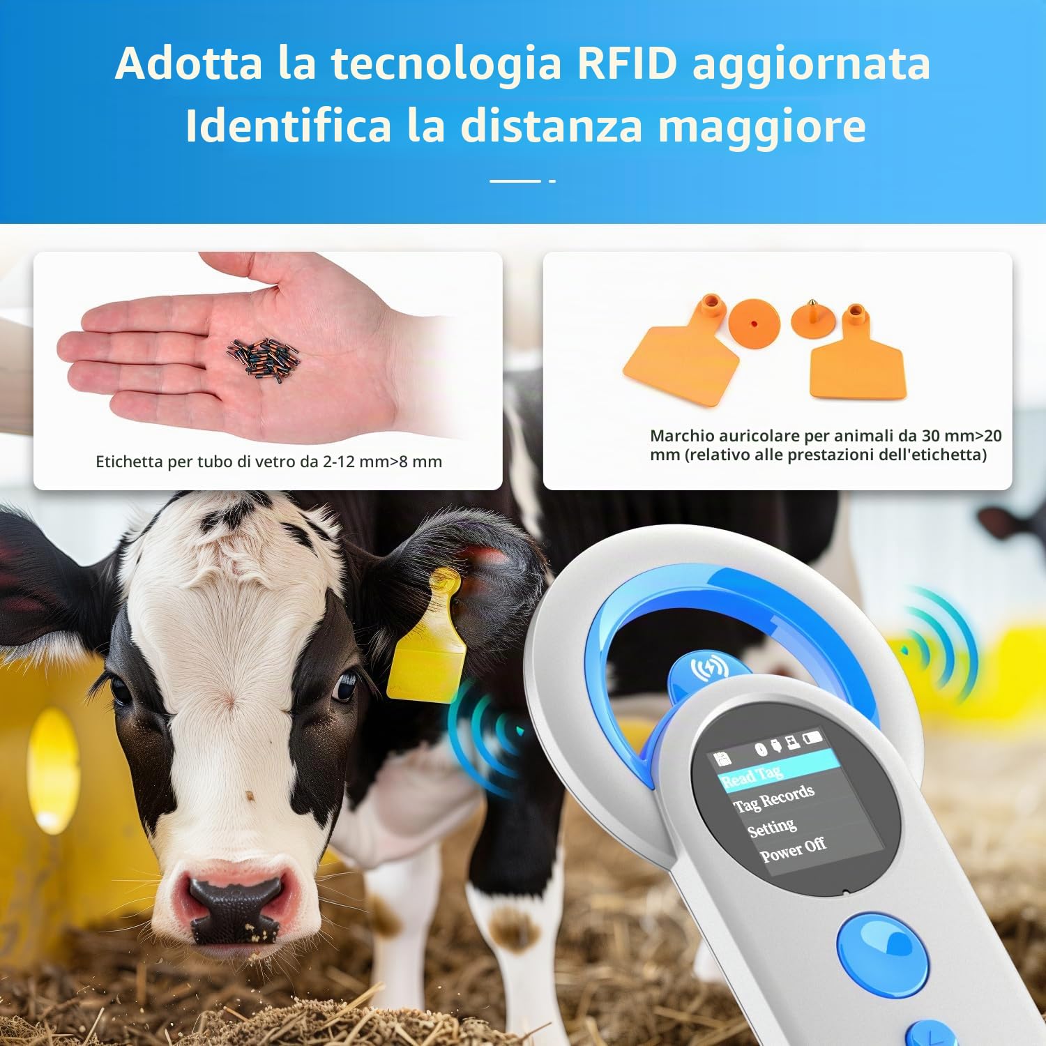NetumScan Bluetooth Pet Microchip Scanner Reader RFID EMID, scanner portatile 3 in 1 2048 Tag Data Storage Animal Tag Scanner con schermo TFT, 1200mAh per ISO 11784/11785, FDX-B e ID64 RFID DJ-130