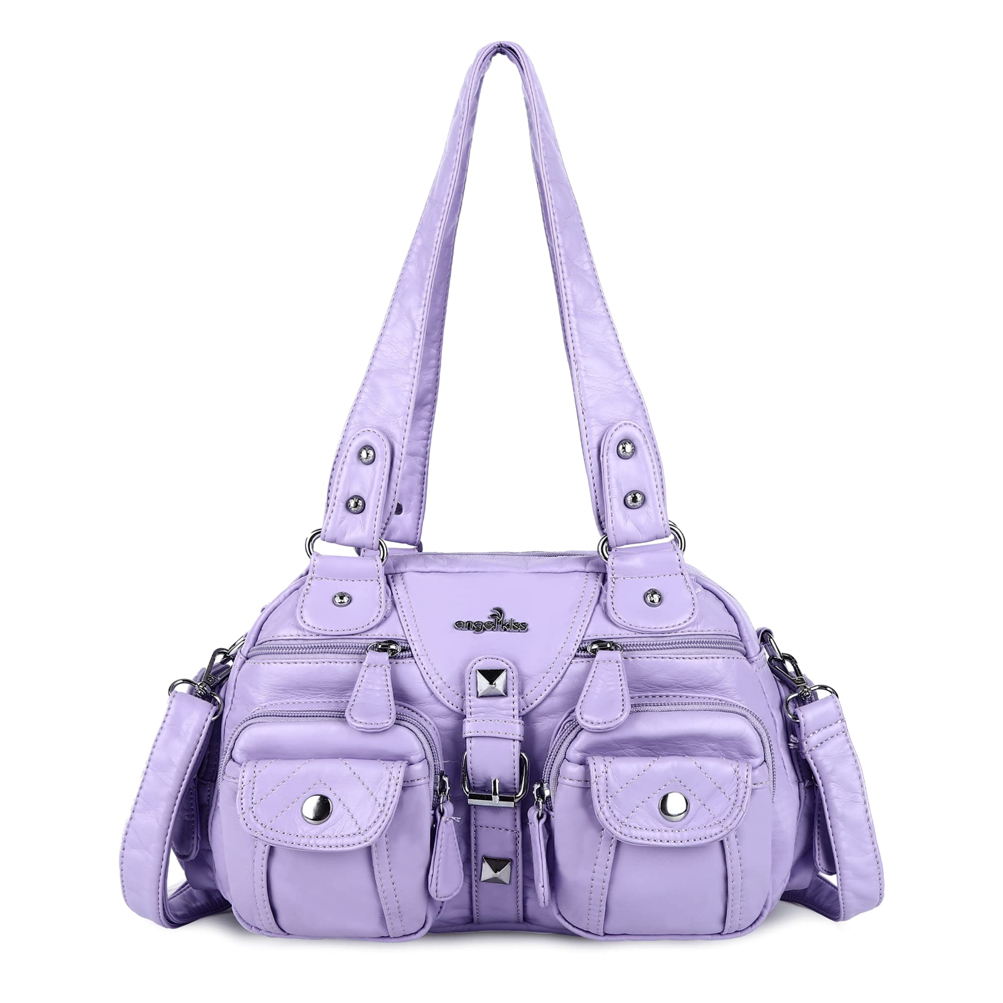 Angel Kiss Hobo Crossbody Purses for Women Shoulder Bag Multipocket Soft Hobo Purses Removable Strap Leather Handbags 300-purple
