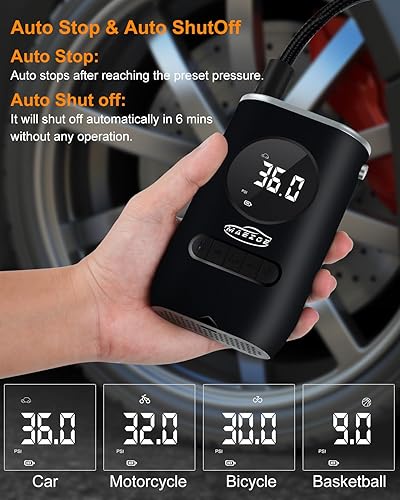 Miniatura 5 de Inflador de neumáticos con compresor de aire portátil inteligente, bomba de aire eléctrica inalámbrica con 150 PSI, medidor de presión, luz de