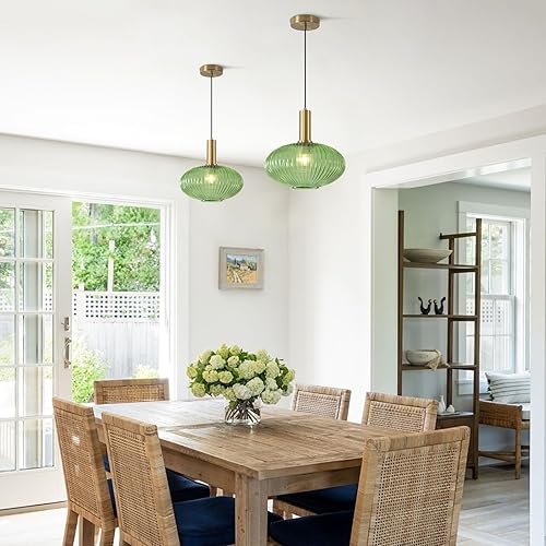Miniatura 3 de KCO Iluminación Moderna Luces Colgantes Doradas Iluminación de Isla de Cocina Lámpara Colgante Grande de Globo de Cristal Verde Latón Luminaria