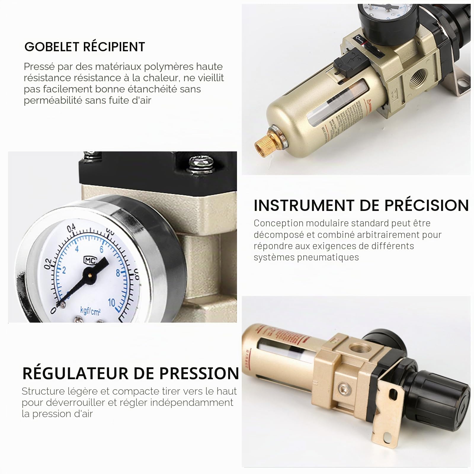 Réducteur De Pression D'air Comprimé 3/8, Séparateur D'eau Air Comprimé, Régulateur De Pression, Séparateur D'eau Réducteur De Pression, Régulateur D'air Comprimé