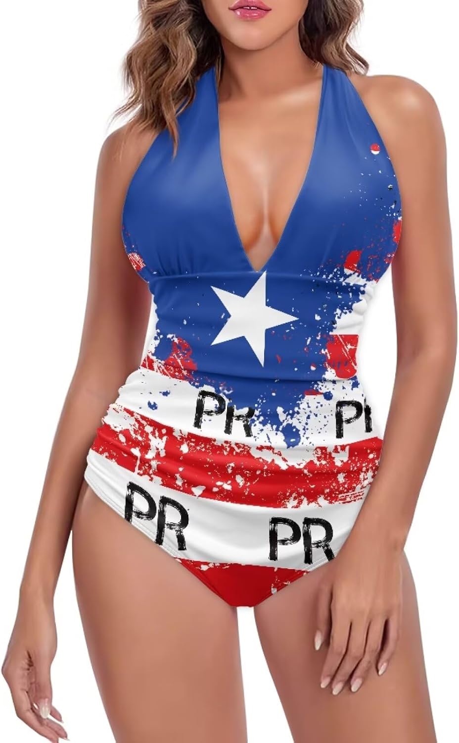 Women Sexy Tummy Control One Piece Swimsuits Deep V Neck Halter Push Up Bathing Suits Soft Slimming Swimwear S-3XL