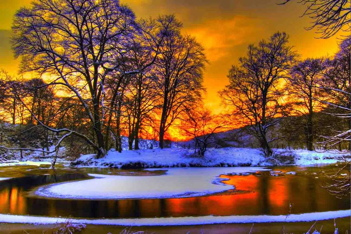 Go Green Tale Nature Poster For Living Room, Corridors|1Pc|River Covered With Snow Scenery Wall Poster