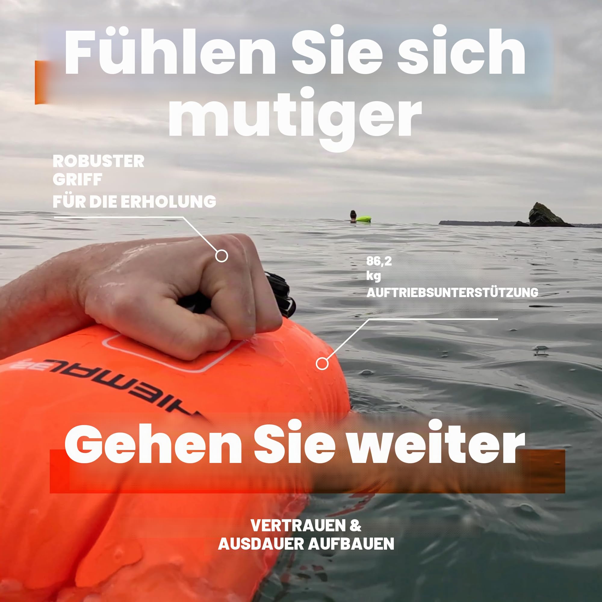 Schwimmboje für offenes Wasser mit Trockensack, 15 l, vollständig wasserdichte Schwimmblase – sicher mit höherer Sichtbarkeit, gehärtetes Nylon und Ruhegriff, Schwimmboje – offene Wasserboje für alle
