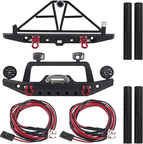 Miniatura 6 de Parachoques delantero y trasero de aluminio con gancho de remolque para faros LED, soporte de neumáticos de repuesto compatible con Traxxas TRX4