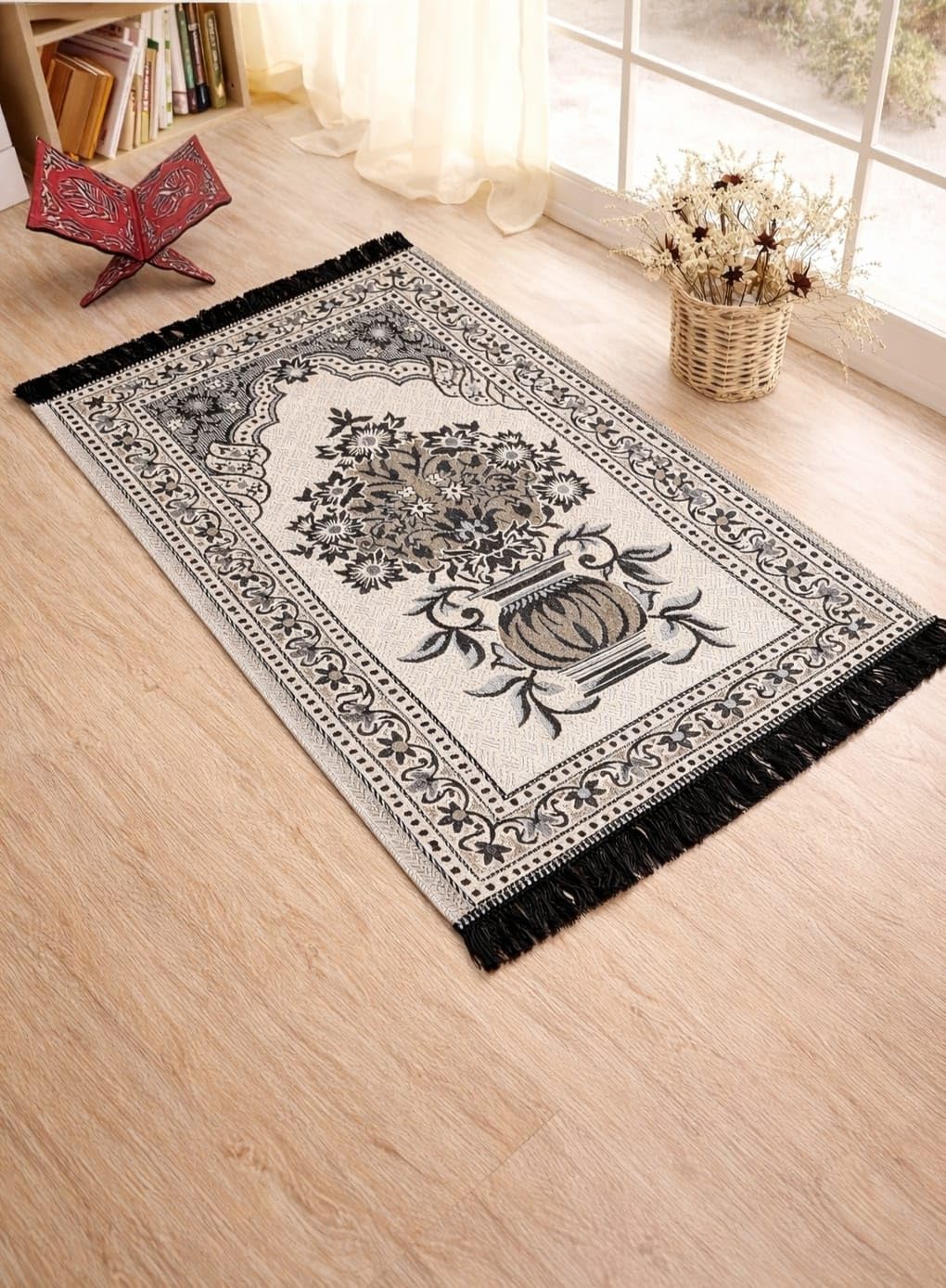 Supreme Floral Islamic Prayer Mat for Men & Women | Soft Foldable Janamaz Musallah with Tassels | Lightweight Namaz Rug for Home Mosque Travel Use | Size 27x42 inch | Washable Soft Prayer Mat, Coffee-image-18