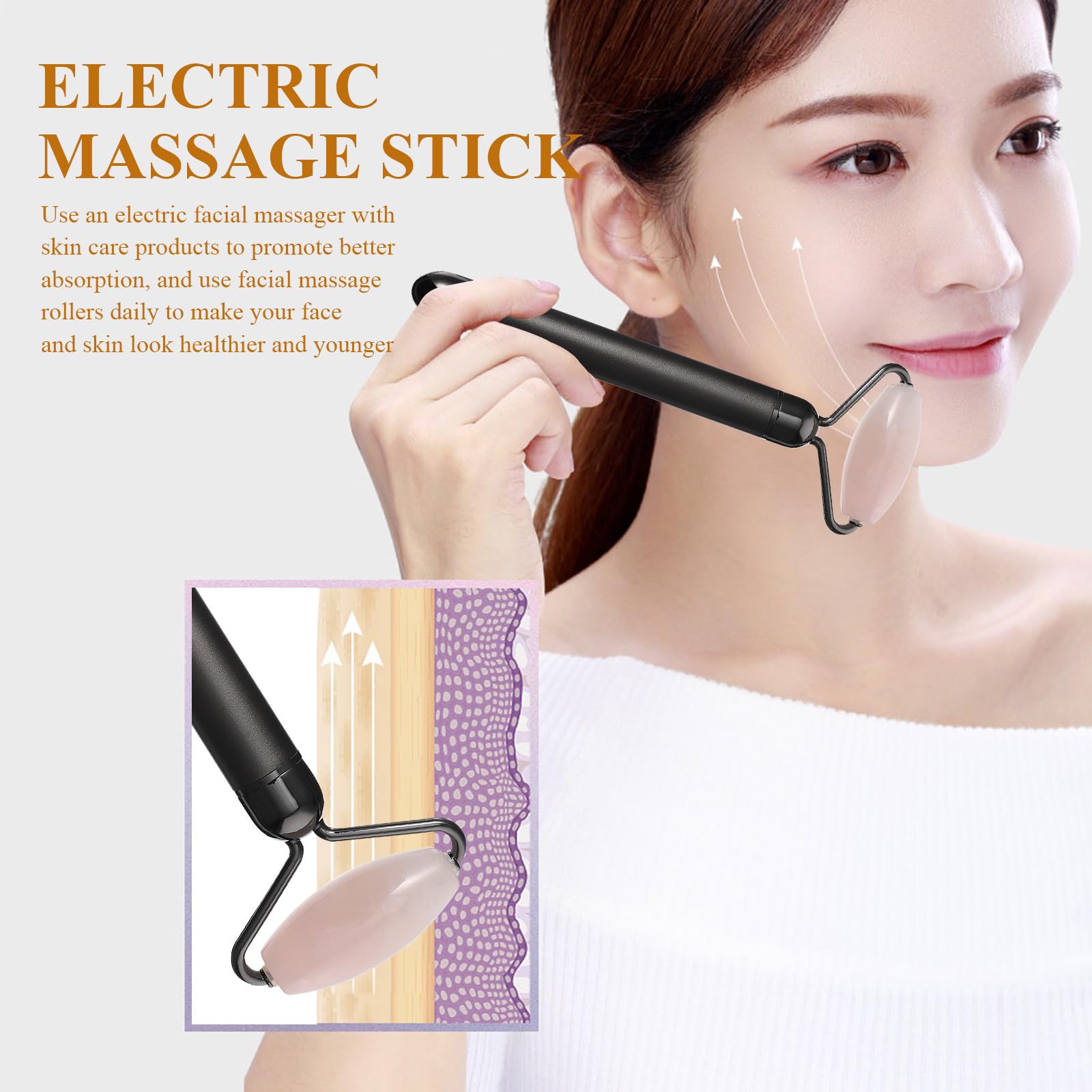 Masajeador Facial de Jade, Eléctrico, Negro para Mujer