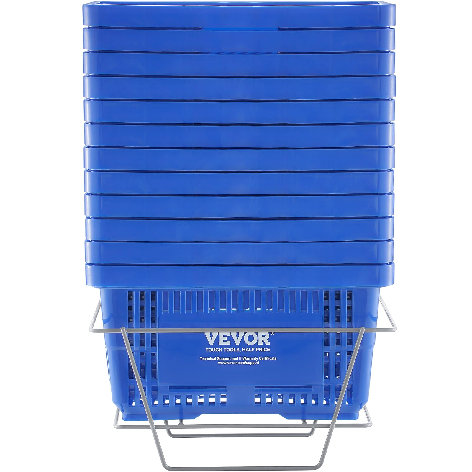VEVOR Panier de courses, panier à provision en plastique durable 21 L avec poignée grise et support, 420x300x210 mm, panier d'achat pour magasins de détail, supermarchés, courses, rouge