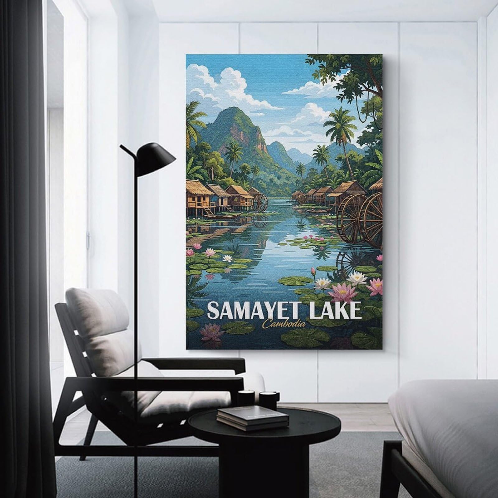 Junmoney Samayet Lake, Cambodia, Travel Canvas Wall Decor, 24x36inch(60x90cm), for Gallery Wall Decor And Room Displays, Wall Decor Suited to Curated Displays