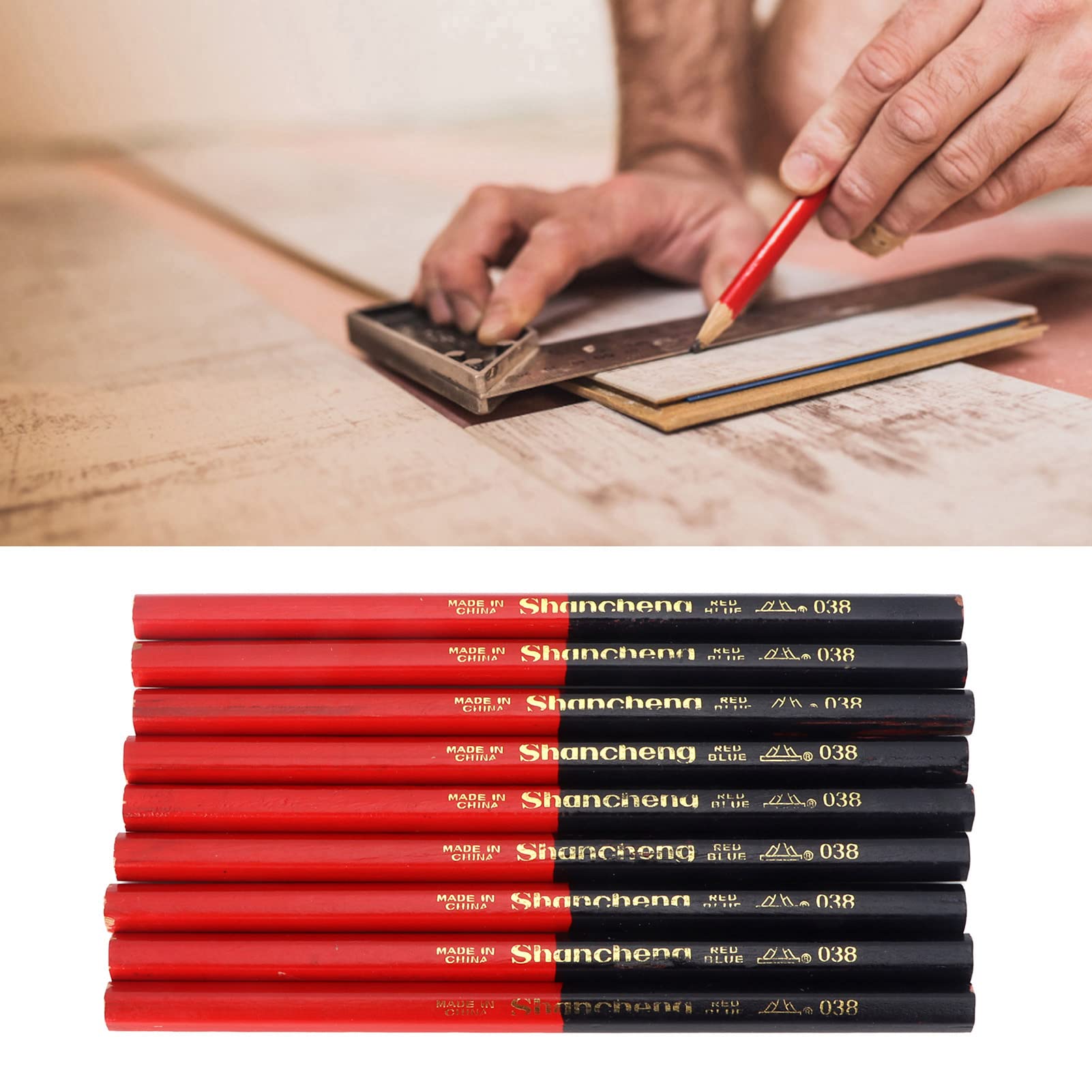 Hilitand 9Pcs Red and Blue Carpenters Pencils Set, 2‑Core Hex 2‑Head Woodworking Mark Pen for Wood, Ceramic Tile, Metal, Glass, Leather, Plastic — Amazon image 4