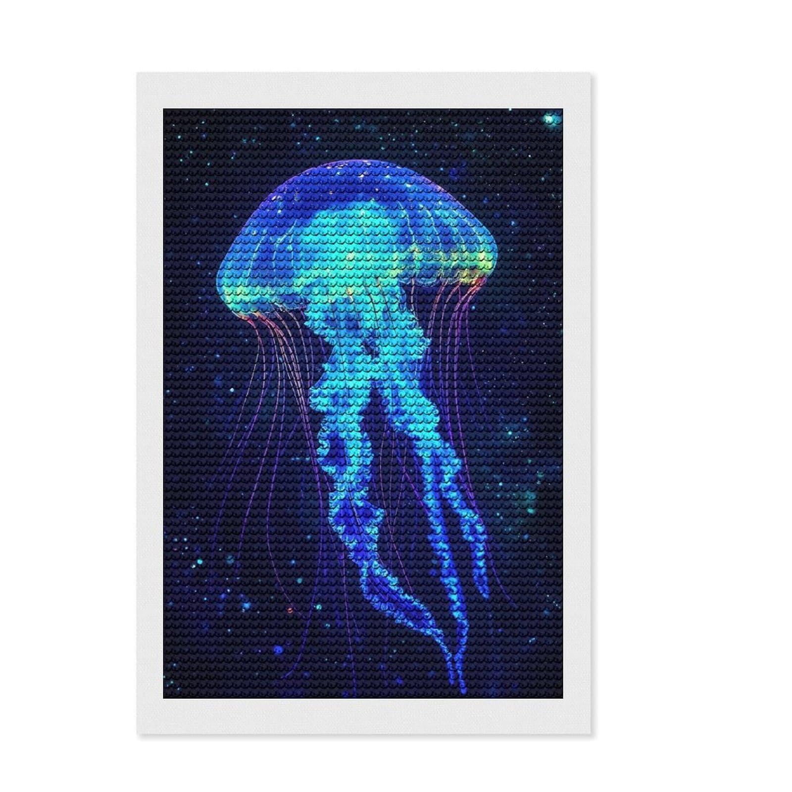 Junmoney Bioluminescent Jellyfish Diamond Painting Set 8"x12", Creative Leisure Activity, Office Decor, for Craft Lovers, Birthday Gift