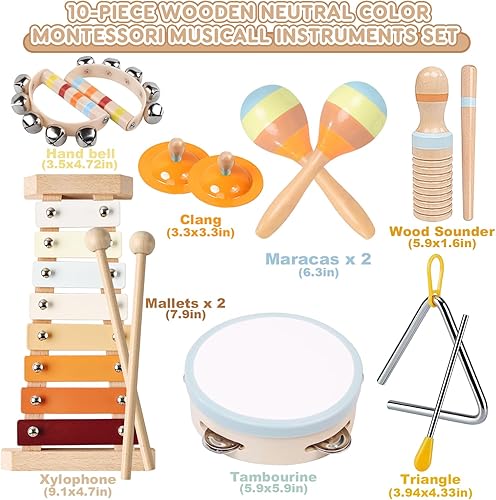 Miniatura 4 de Instrumentos musicales para niños pequeños, juguetes musicales de madera Montessori para bebés de 1 a 3, INLAIER Instrumentos de percusión para
