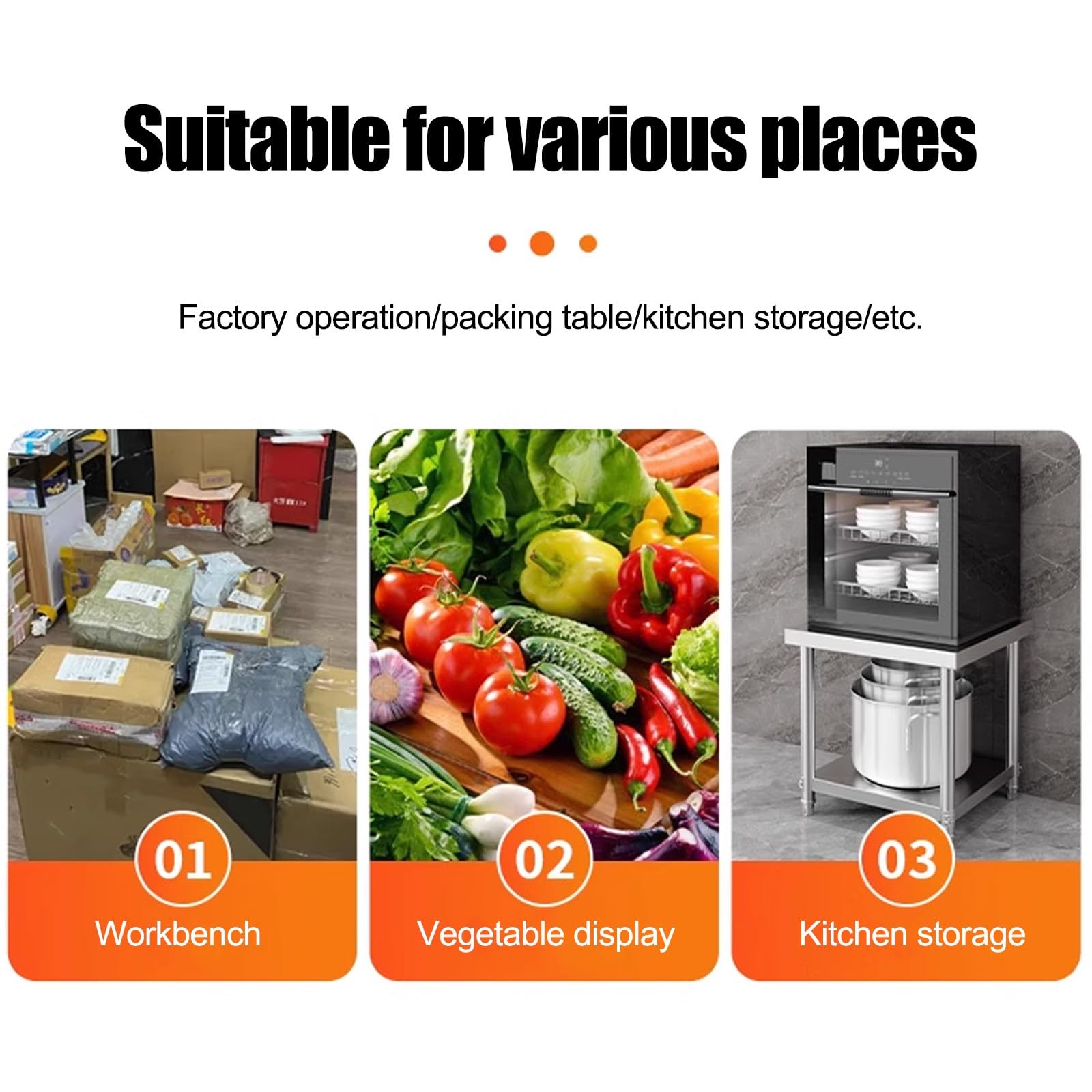 Edelstahltisch, 2-stöckig, multifunktionale Arbeitsfläche für Küche, Restaurant, Garage, Waschküche, Zuhause