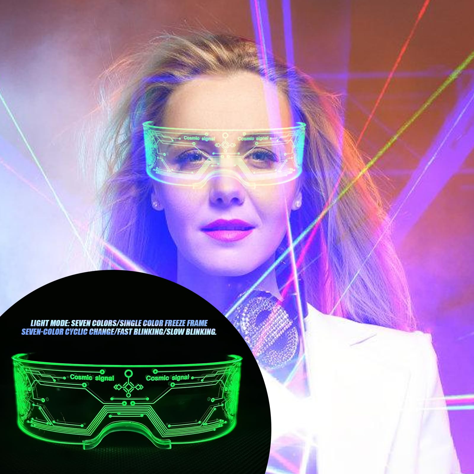 Cyberpunk LED Occhiali, 2 Pezzi: Occhiali Luminosi per Feste, Occhiali al Neon - per Carnevale, Festival, Costumi di Compleanno (7 Colori)