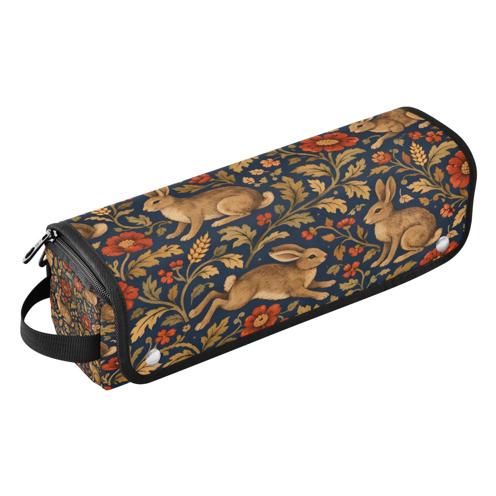 Hares and Red Flowers Hair Tools Travel Bag Portable Hair Accessory Organizer with Heat Resistant Mat 2 in