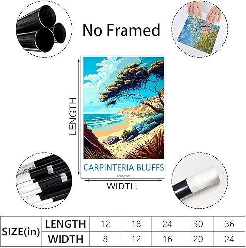 Miniatura 2 de Carpinteria Bluffs California - Póster de viaje vintage de paisaje de 16 x 24 pulgadas (15.7 x 23.6 in), lienzo artístico y lienzo para pared,