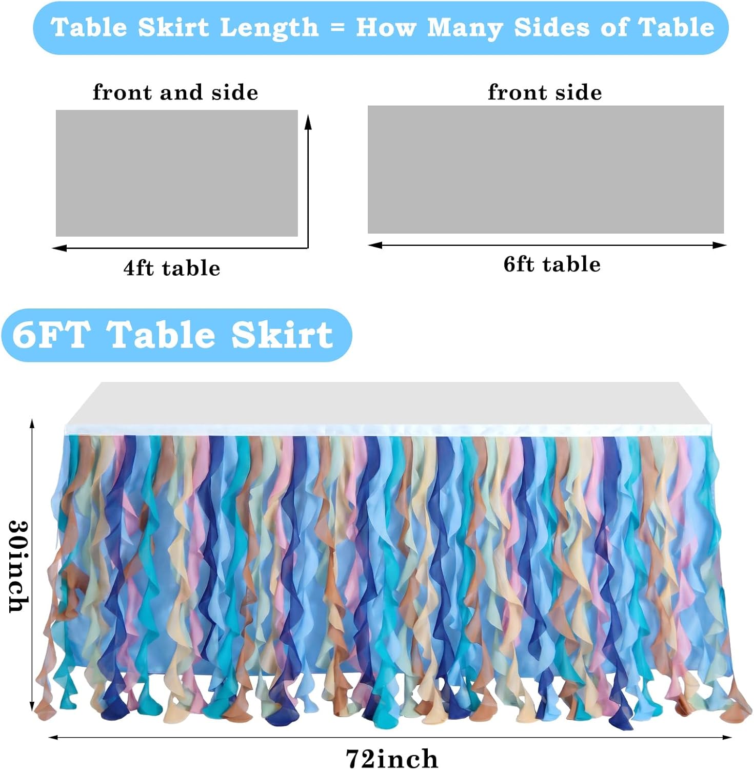Tioncy 6 ft x 30 in Teacher Desk Skirt Tulle Table Skirt for Rectangle Table Teacher Office Desk Decor Return to School Decoration Birthday Unicorn Party Decoration (Multicolor,Fringe)