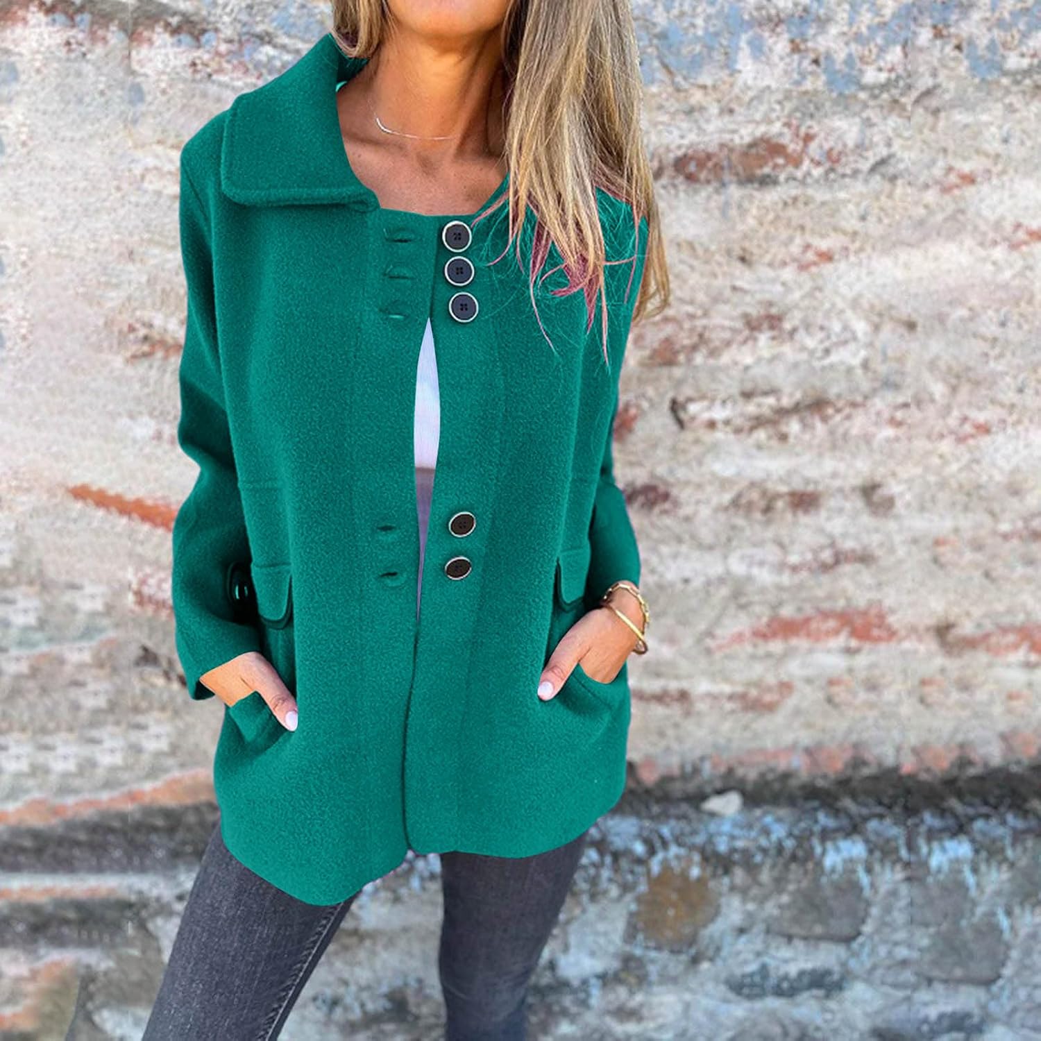 Womens Polar Fleece Jacket Lightweight Long Sleeve Button Lapel Collar Warm Shacket Coat Comfortable Outerwear