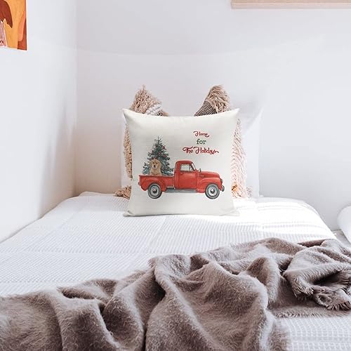 Miniatura 8 de Cojines Decorativos para Sala Home for The Holidays Pillow Case Dogs On The Red Truck Decorations Pillow Covers with Hidden Zipper Design Decoration