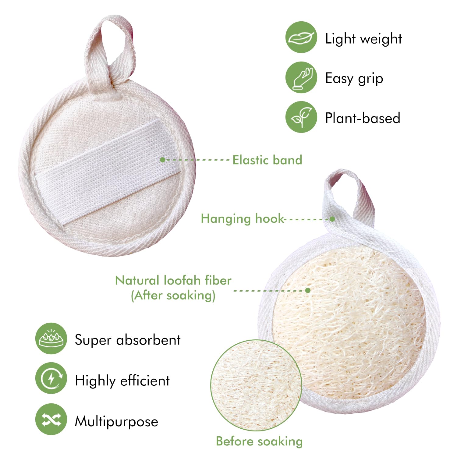 Spugna esfoliante per il viso in luffa naturale, 12 pezzi, spugna organica per la pulizia del corpo, 8 cm, esfoliante per il viso, spazzola e massaggiatore, per uomini e donne, pelle liscia e luminosa