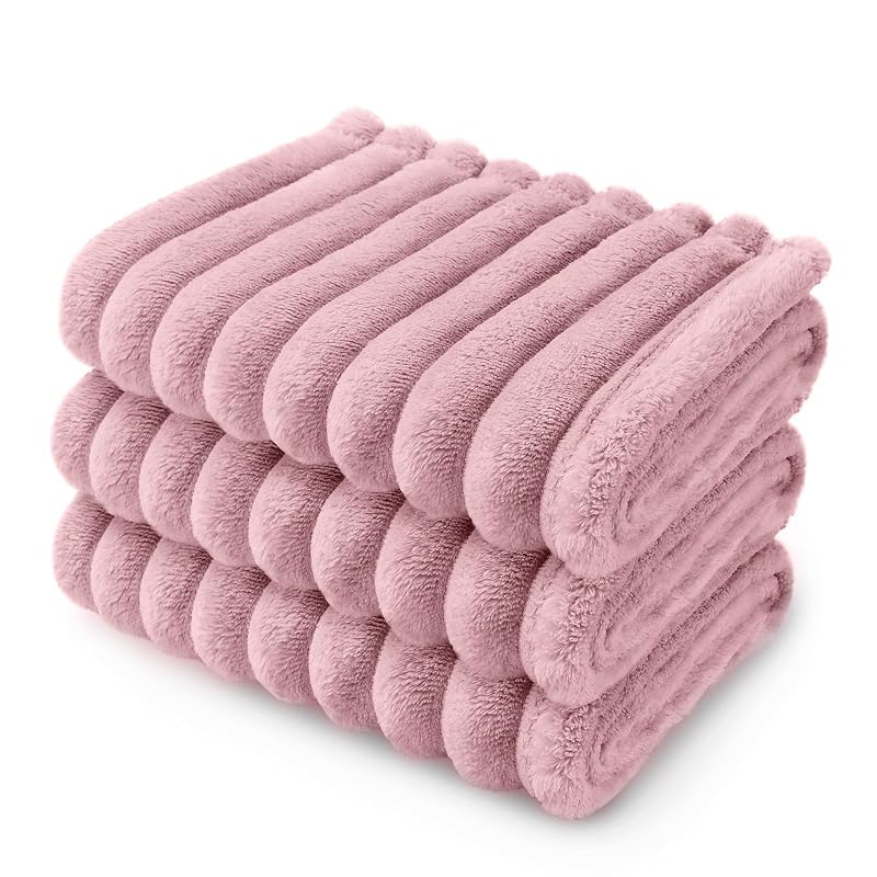 Manta para cães e gatos de flanela macia em poliéster LINENLUX Rosa 58,4 x 40,6 cm, pacote com 3