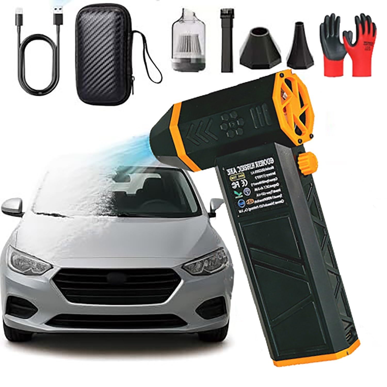Spazzaneve termico ricaricabile, sbrinatore portatile per auto con aspirapolvere, rimozione della polvere e kit di spazzole per parabrezza, uso interno ed esterno invernale