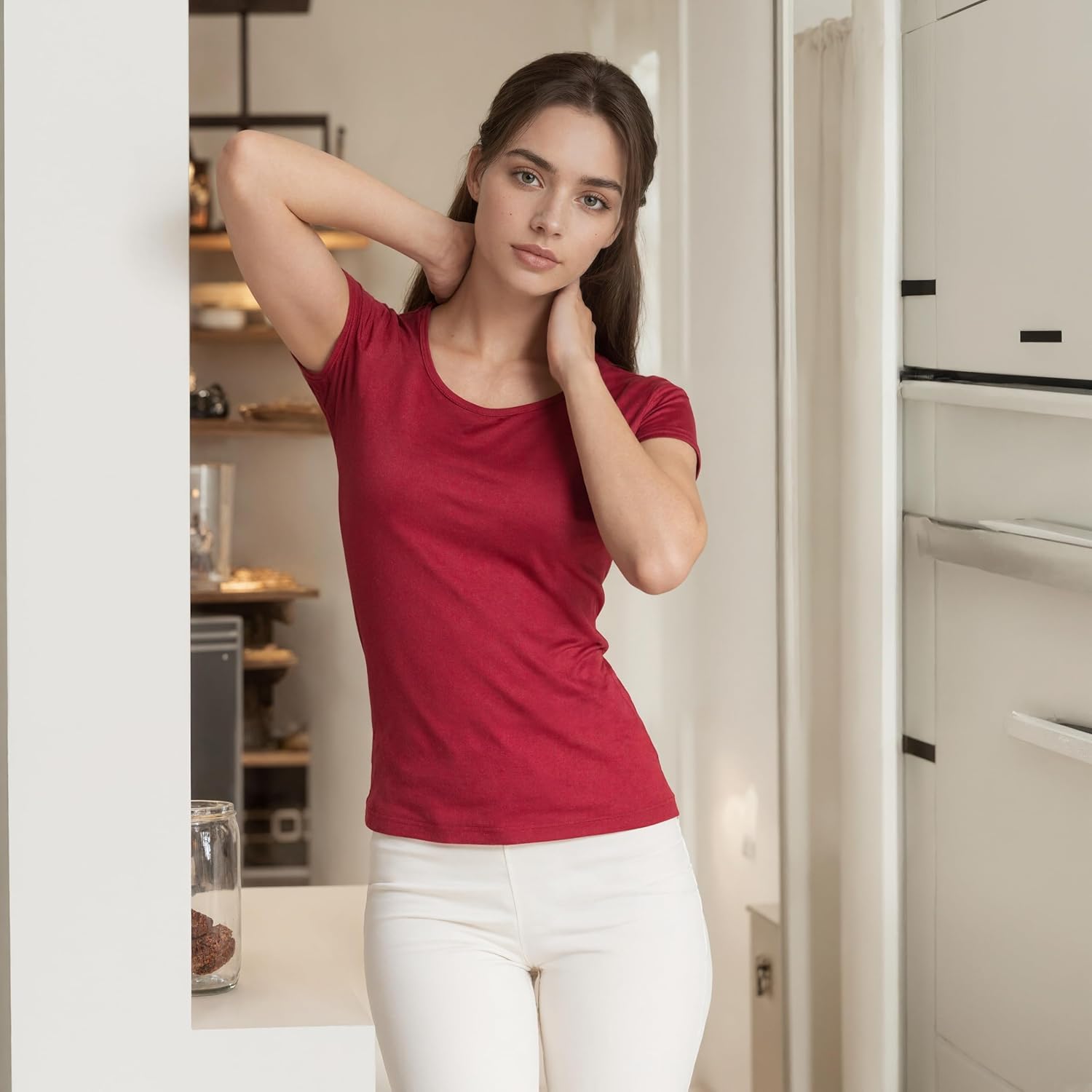 Womens Mulberry Silk T Shirts Basic Crewneck Short sleeve Tee Tops Blouse Summer Casual Solid Tshirts - Image 2