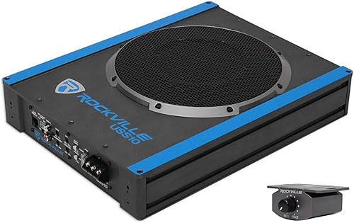 Rockville USS10 10 "800w Slim Under-Seat Activo Powered Coche/Camión Subwoofer Sub Negro