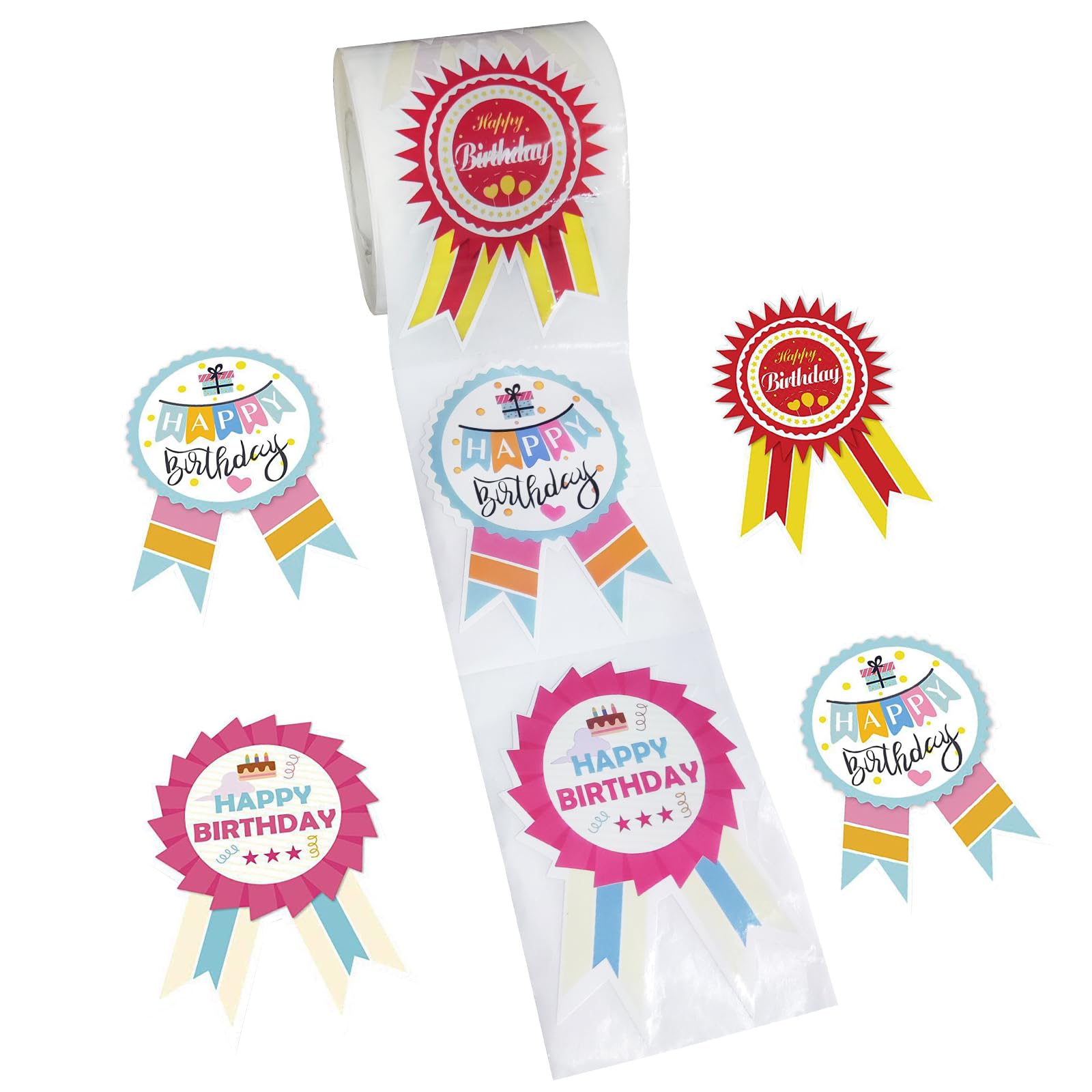 Feelorna500Pcs Happy Birthday Stickers, Badge Birthday Stickers 3 Designs 2.5 x 3.7 Inche for Birthday Party Decoration, Birthday Gifts (Style 1)