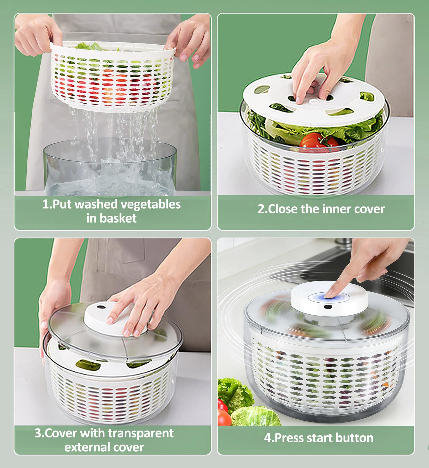Salatschleuder 6L Automatischer Salatzubereitungsset Salattrockner, Salattrockner Salatmanager mit Deckel, Groß Salat trockner, Dry Salatschleuder für Waschen Trocknen von Obst Gemüse