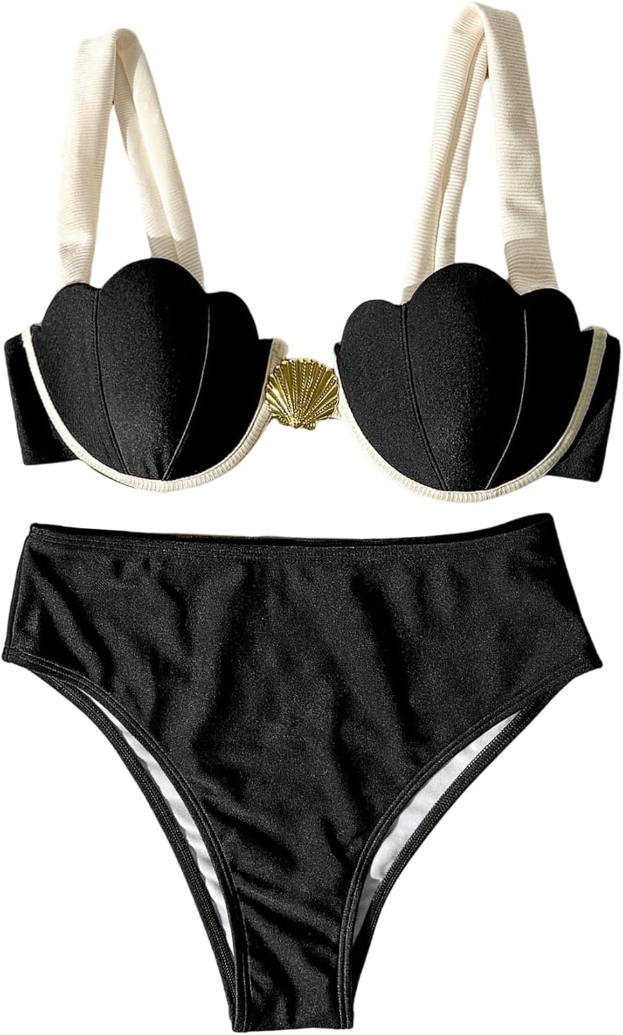 SHENHE Women's Underwire Swimsuits 2 Piece Push Up Seashell Top Bikini Top Color Block Bikinis