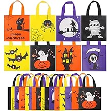 CCINEE 24pcs Non-Woven Treat Bags 8 Cute Halloween Pattern Totes Party Bags with Handles for Kids' Halloween Trick or Treat Party Favor Supply