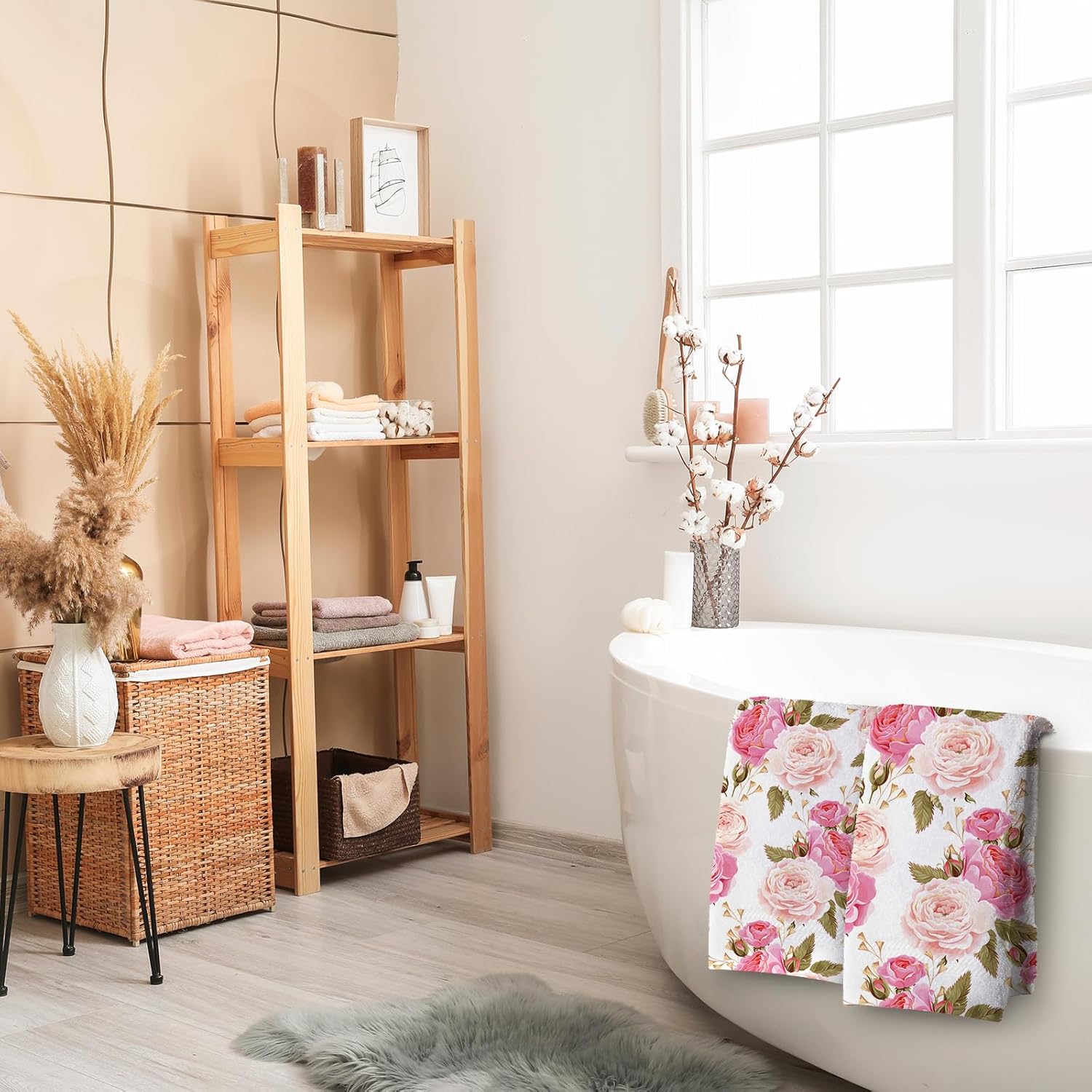 Abstract Pink Rose Bathroom Hand Towels, Vintage Flower Bath Hand Towel for Decorative Fingertip Towels Set of 2 for Home Bathroom Spa Hotel Gym 14"X28" - Image 7