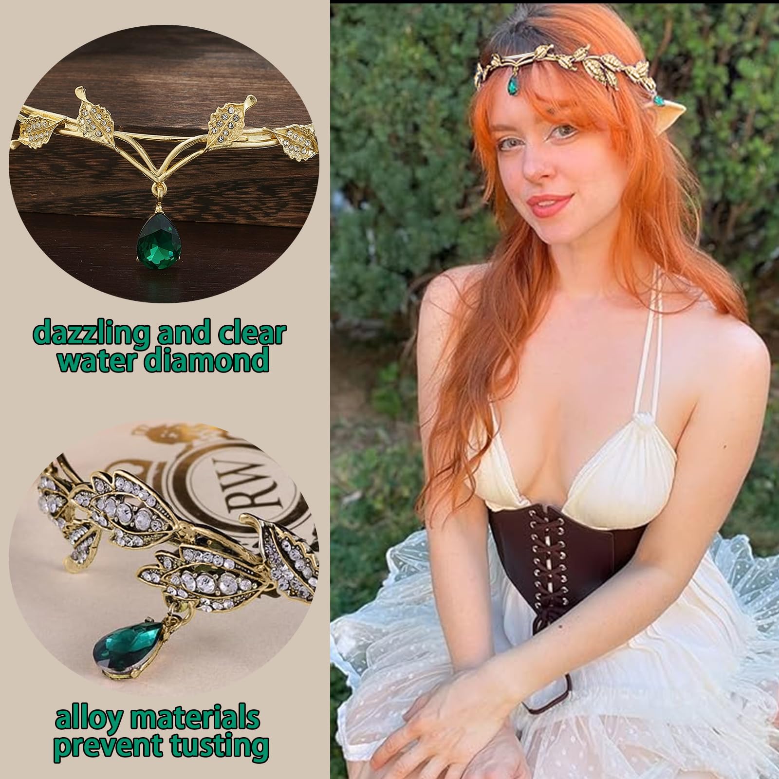 Diyxisk Elves Jewellery, Fine, Elf Crown, Retro Elf Headpiece, Wedding Bridal Tiara, Princess Crystal Hair Accessories - Image 3