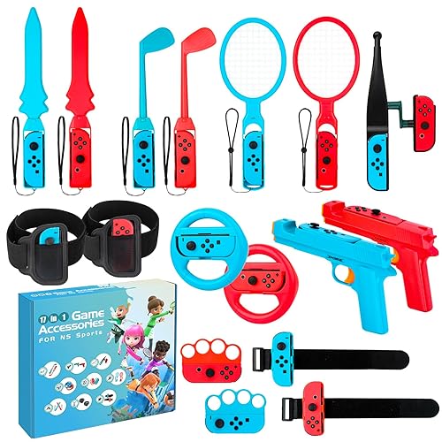 JoyHood Switch Sports Accessories Bundle Compatible with SwitchSwitch OLED, 17-in-1 Family Sports Games Accessories Kit for Joy-Con Controller,