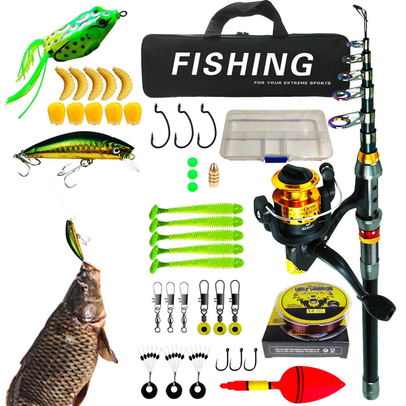 Canna Da Pesca Telescopica Set Completo Portatile Con Borsa | Canna Da Pesca E Mulinello Per Padri, Principianti, Adulti, Acqua E Acqua Salata, Viaggi, Attività All'Aperto E Campeggio