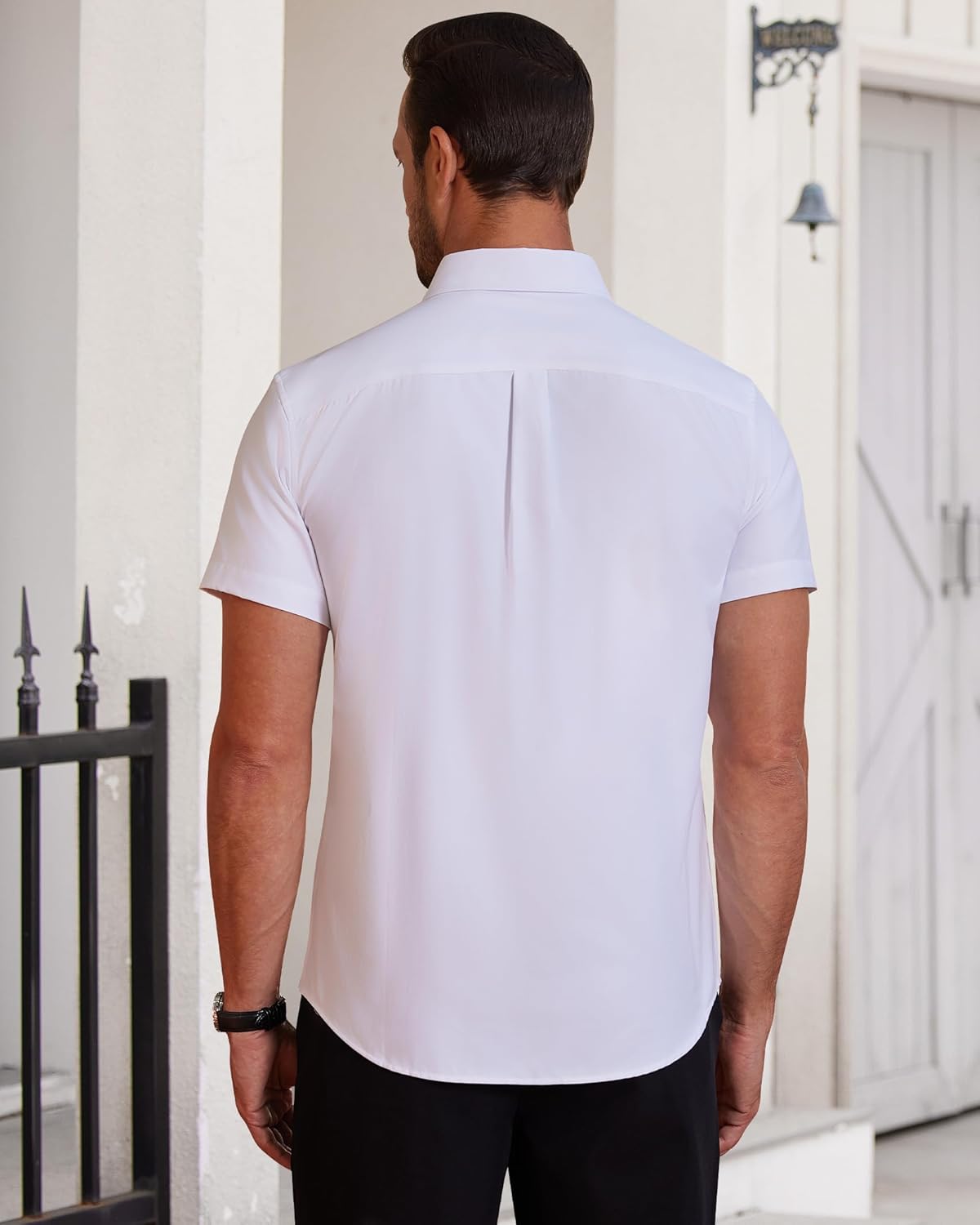 Alimens & Gentle Men's Short Sleeve Oxford Shirt Regular Fit Button Down Collar Shirts with Pocket - Image 3