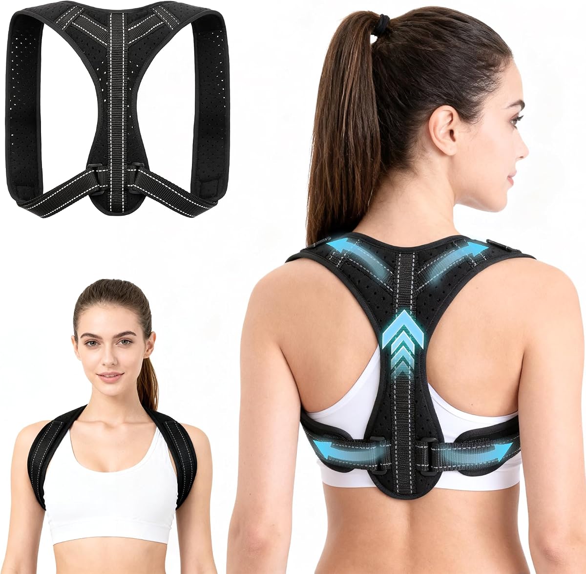 Posture Corrector for Men and Women, Adjustable Back Brace Straightener, Breathable Shoulder, Neck, Clavicle & Mid-Back Support, Relieve Slouching, Hunching, and Back Pain,One Size