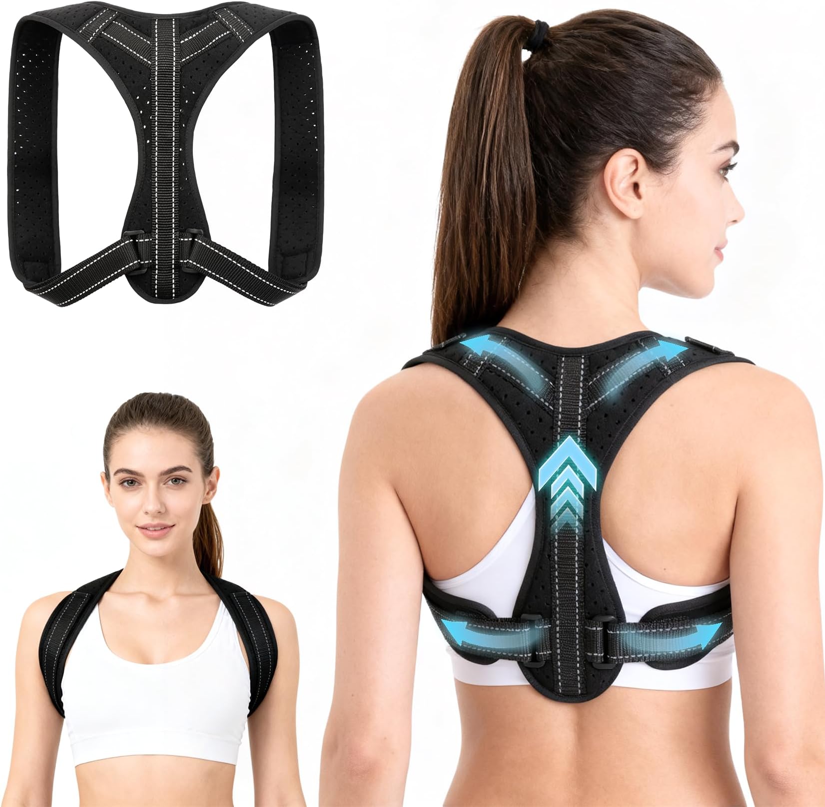 Posture Corrector for Men and Women, Adjustable Back Brace Upper Spine Straightener, Breathable Shoulder, Neck, Clavicle & Back Support, Relieve Slouching, Hunching, and Back Pain, XL