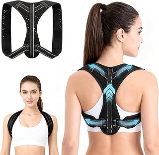 Posture Corrector for Men and Women, Adjustable Back Brace Straightener, Breathable Shoulder, Neck, Clavicle & Mid-Back Support, Relieve Slouching, Hunching, and Back Pain,One Size