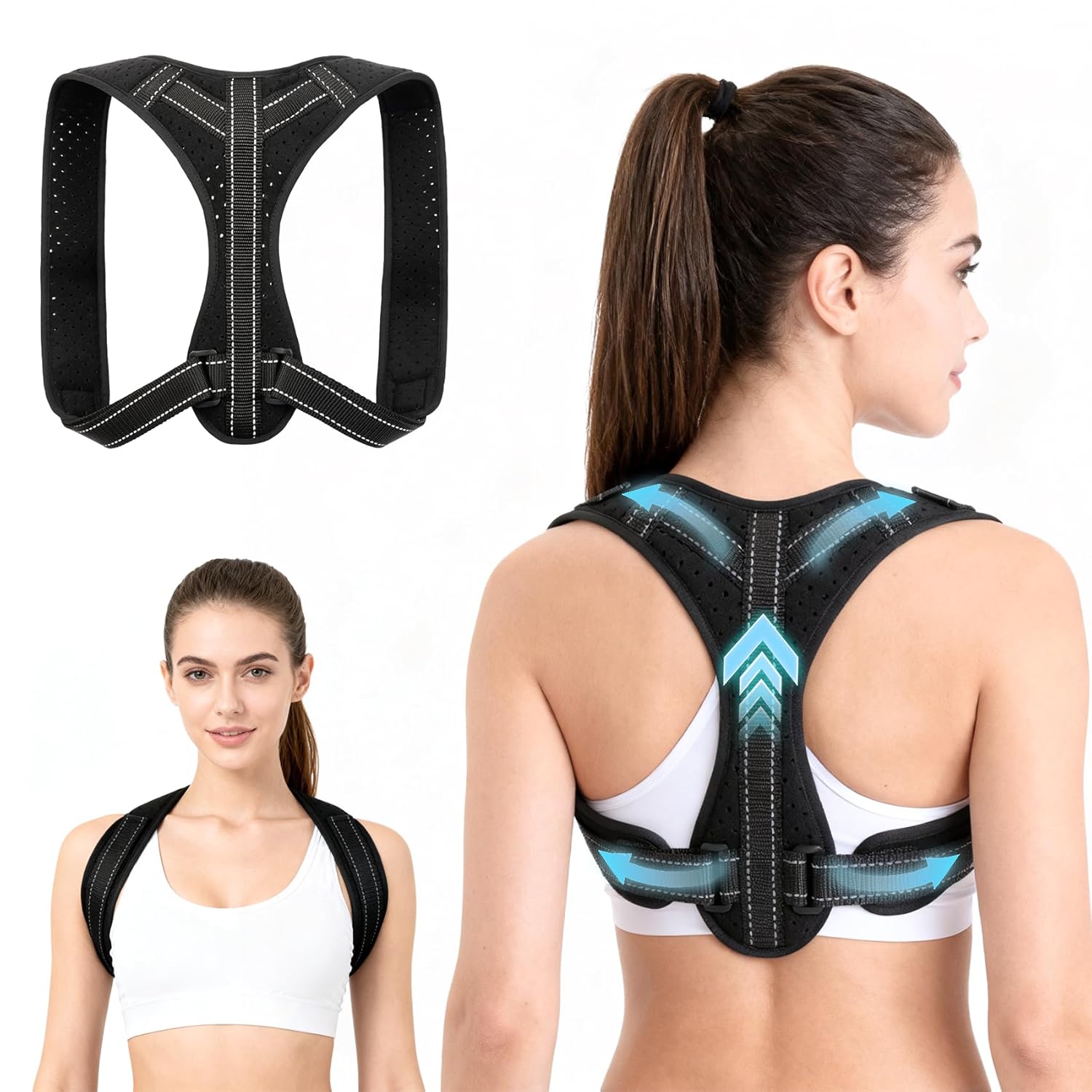 Posture Corrector for Men and Women, Adjustable Back Brace Straightener, Breathable Shoulder, Neck, Clavicle & Mid-Back Support, Relieve Slouching, Hunching, and Back Pain,One Size