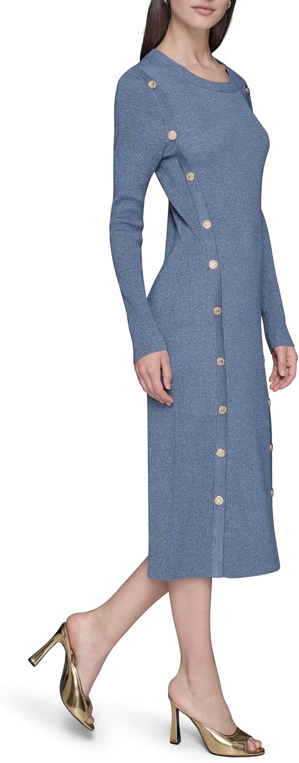 Karl Lagerfeld Women's Long Sleeve Button Detail Ankle Length Essential Dress - Image 3