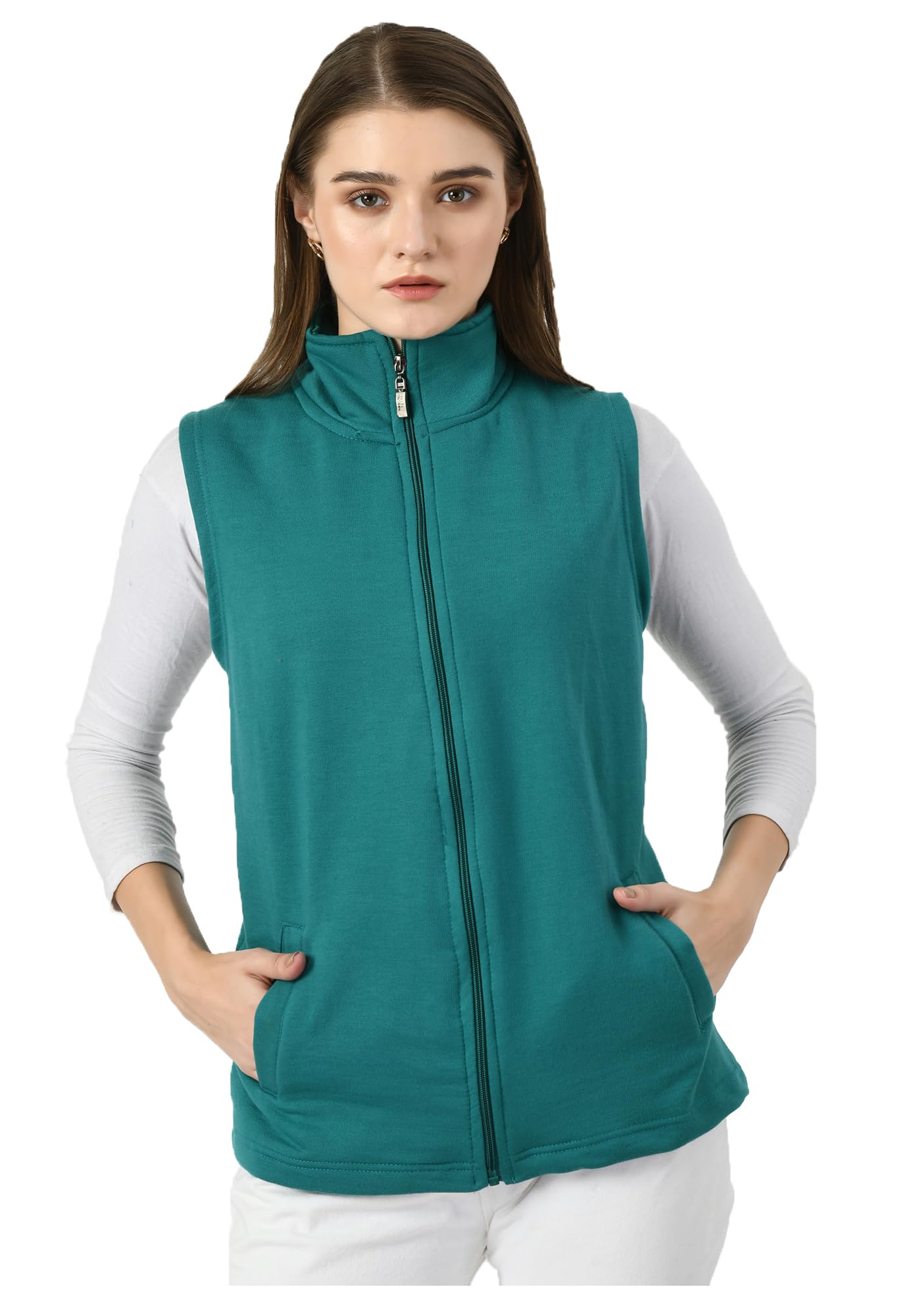 Women Solid Fleece Warm Zipper Open Sleeveless Jacket for Winters (Pack of 1)-picture-30