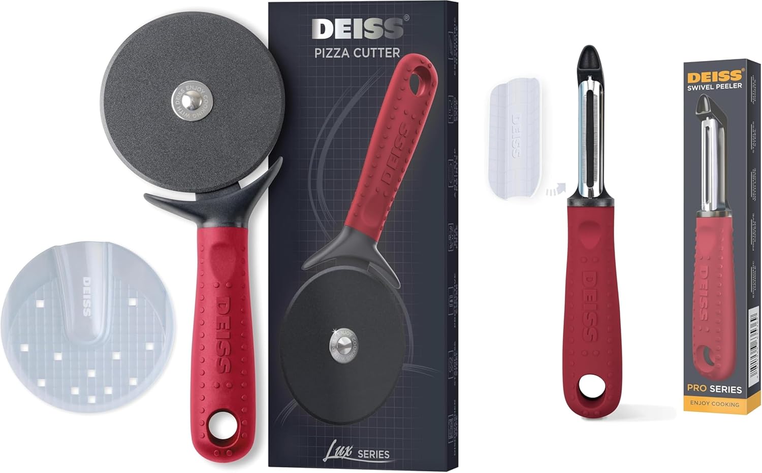 Deiss Lux Heavy Duty Pizza Cutter and Deiss PRO Premium Swivel Vegetable Peeler