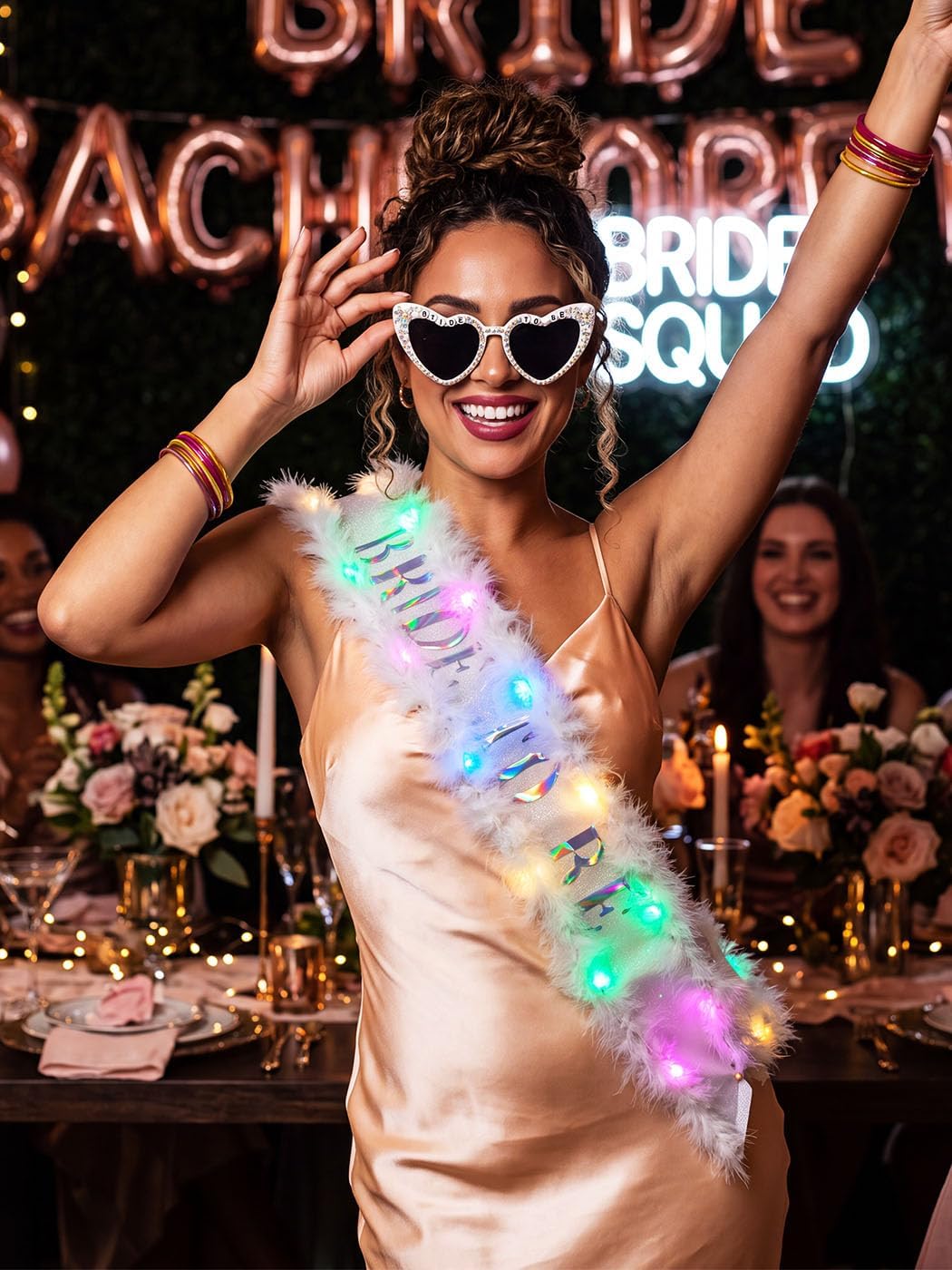 ELABEST Bride to Be Sash and Sunglasses Set 2pcs Fluffy White Faux Feather Bridal Sash & Rhinestone Glasses Glam Bachelorette Party Supplies Bridal Shower Favors for Future Mrs image 3