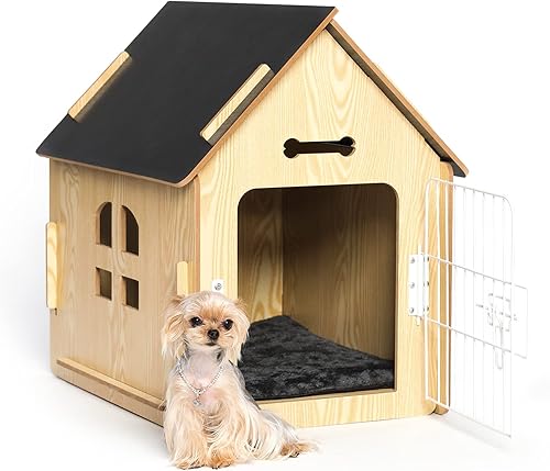 Miniatura 1 de Dog House - Perrera de interior, para perros pequeños u otros animales pequeños como gatos y conejos, madera desmontable, con rejillas de