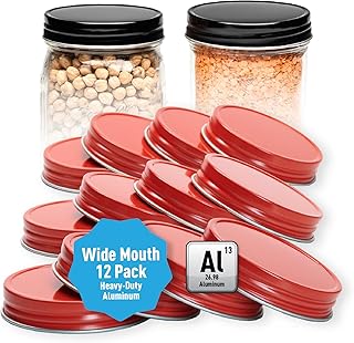AllSpice Rust-Proof Wide Mouth Aluminum Metal Mason Jar Lids Leak-Proof 12-Pack (Red)