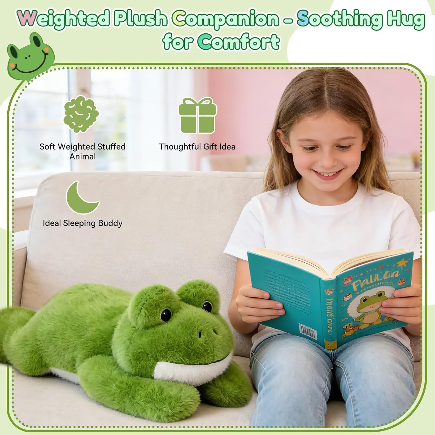 QUIRAI Weighted Stuffed Animals Frog Plush, 24" | 3.3 lb Frog Stuffed Animal, Pillowfort Weighted Plush Animals & Cute Plushies Gifts for Kids Adults