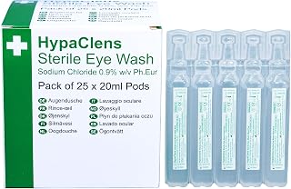 HypaClens Sterile Saline Eye Wash Pods (25 Pack) - Emergency Irrigation for Workplace First Aid